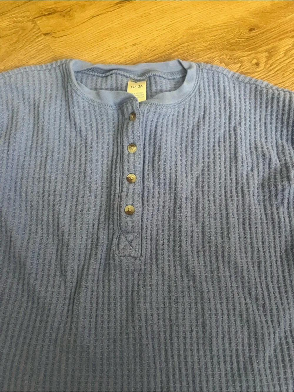 Light Blue Ribbed Waffle Style Henley Long-Sleeve Shirt